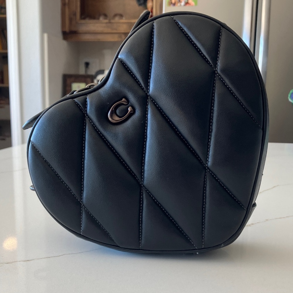 Coach Black Quilted Heart Large Crossbody Bag Napa Leather